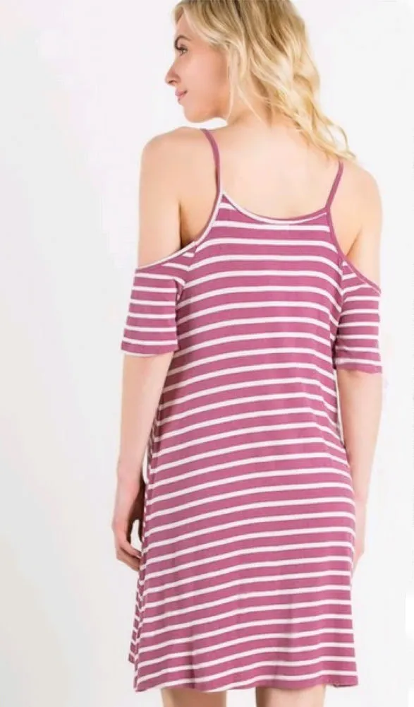 Striped Cold Shoulder Casual Summer Dress