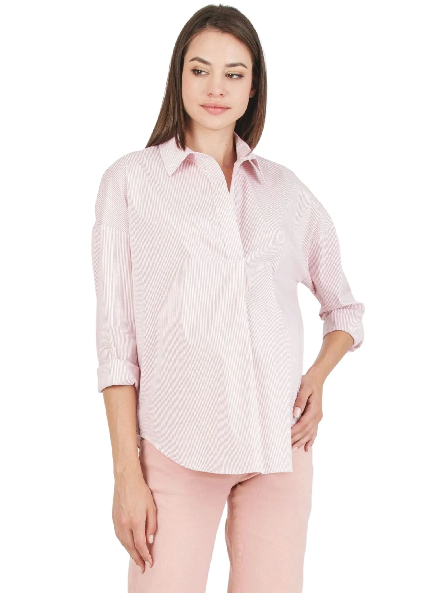 Striped Maternity Shirt - Pink