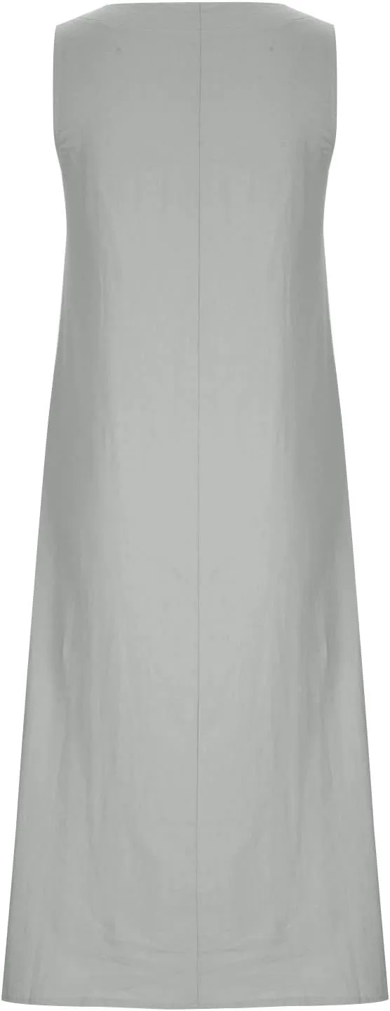Summer Dresses for Women 2024 Casual Round Neck Cotton Linen Dress Loose Sleeveless Tank Top Maxi Dress with Pockets