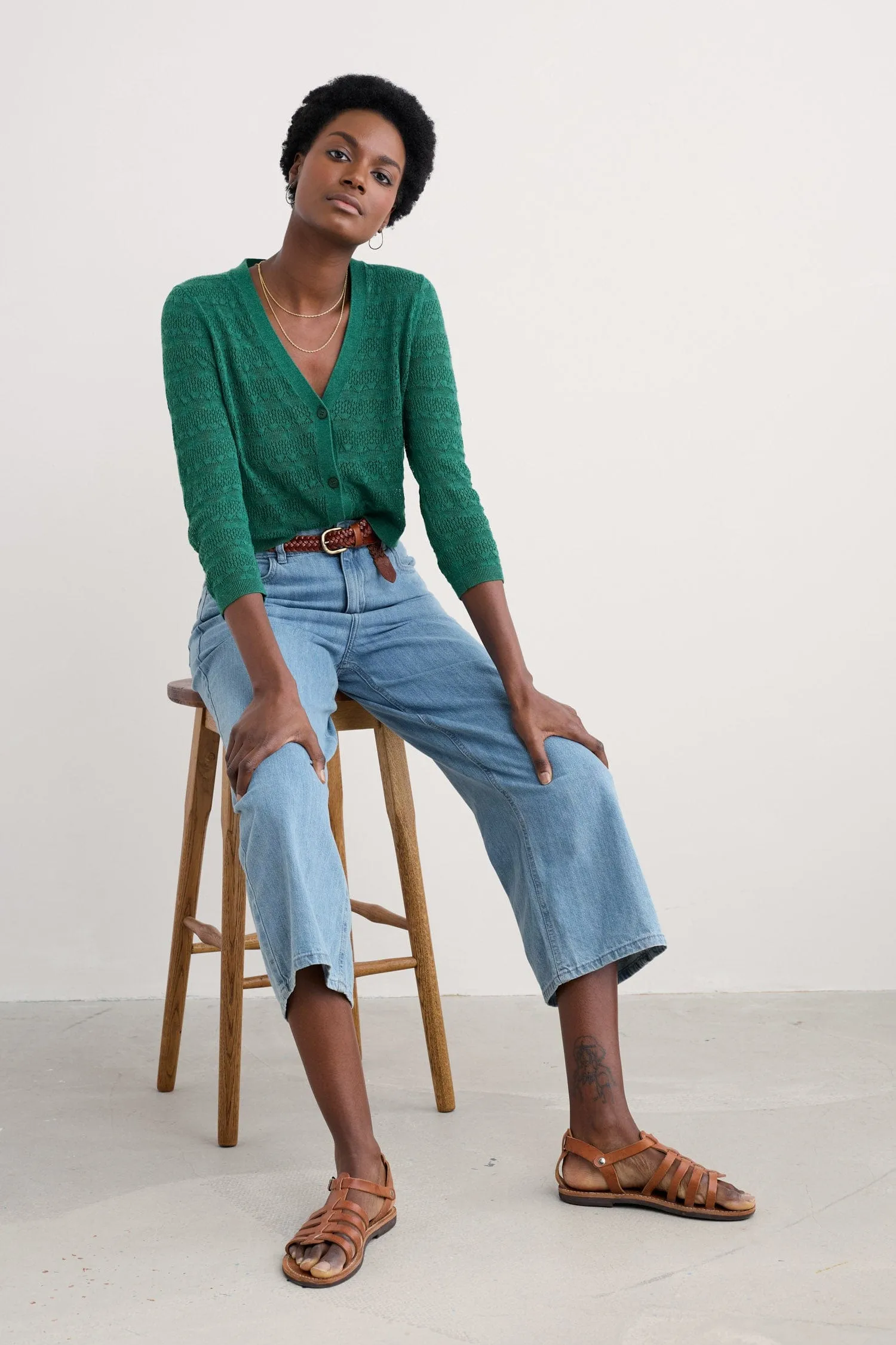 Sweet Day Organic Cotton Cardigan - Pine Shoots