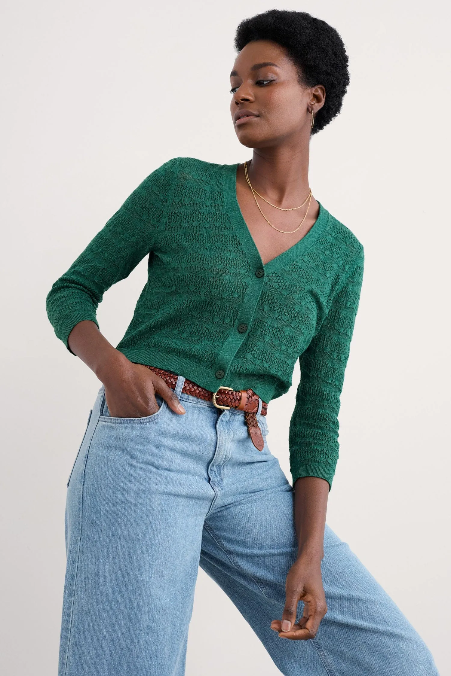 Sweet Day Organic Cotton Cardigan - Pine Shoots