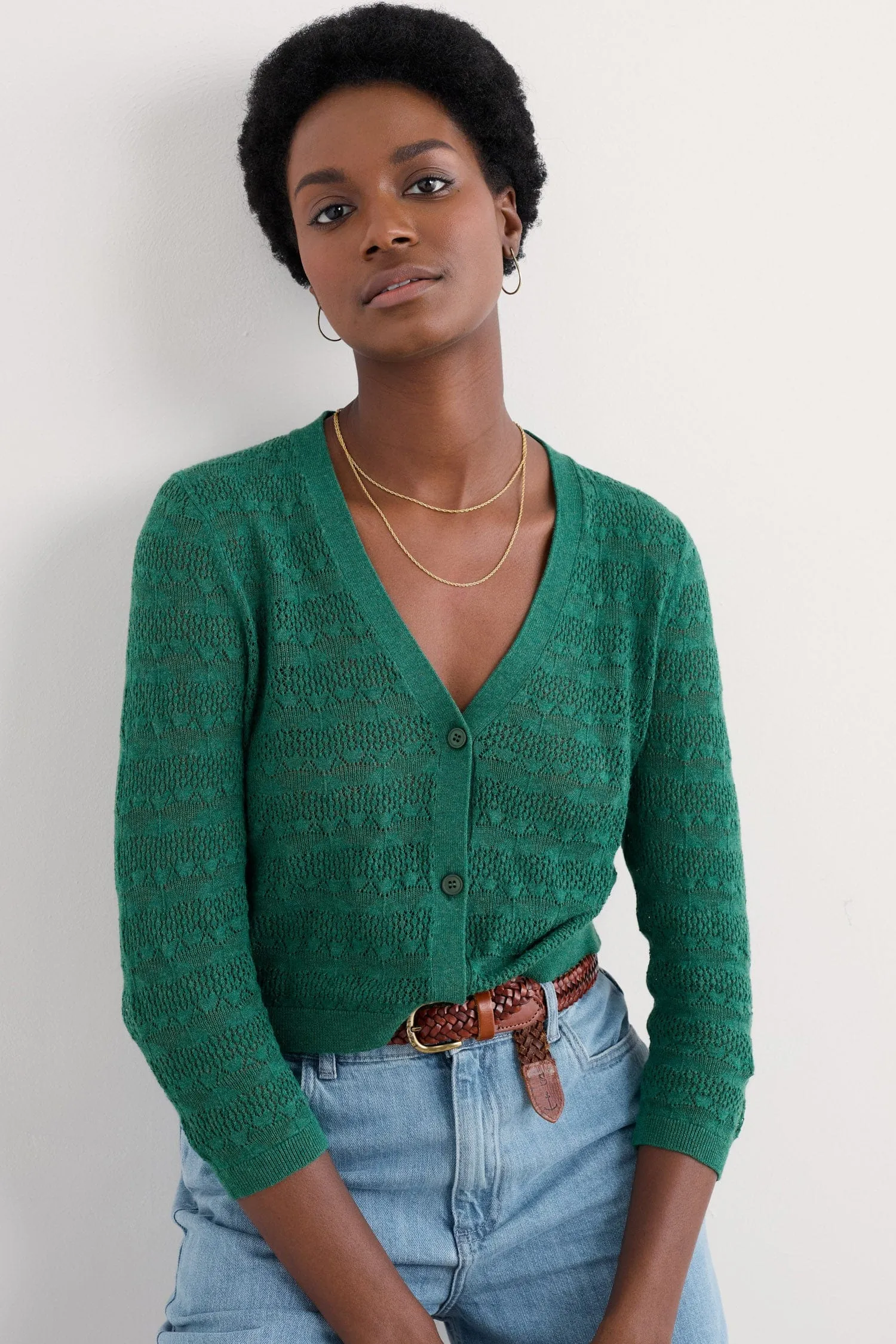 Sweet Day Organic Cotton Cardigan - Pine Shoots
