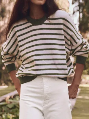 The Roll Neck Pullover - Olive and Cream Stripe