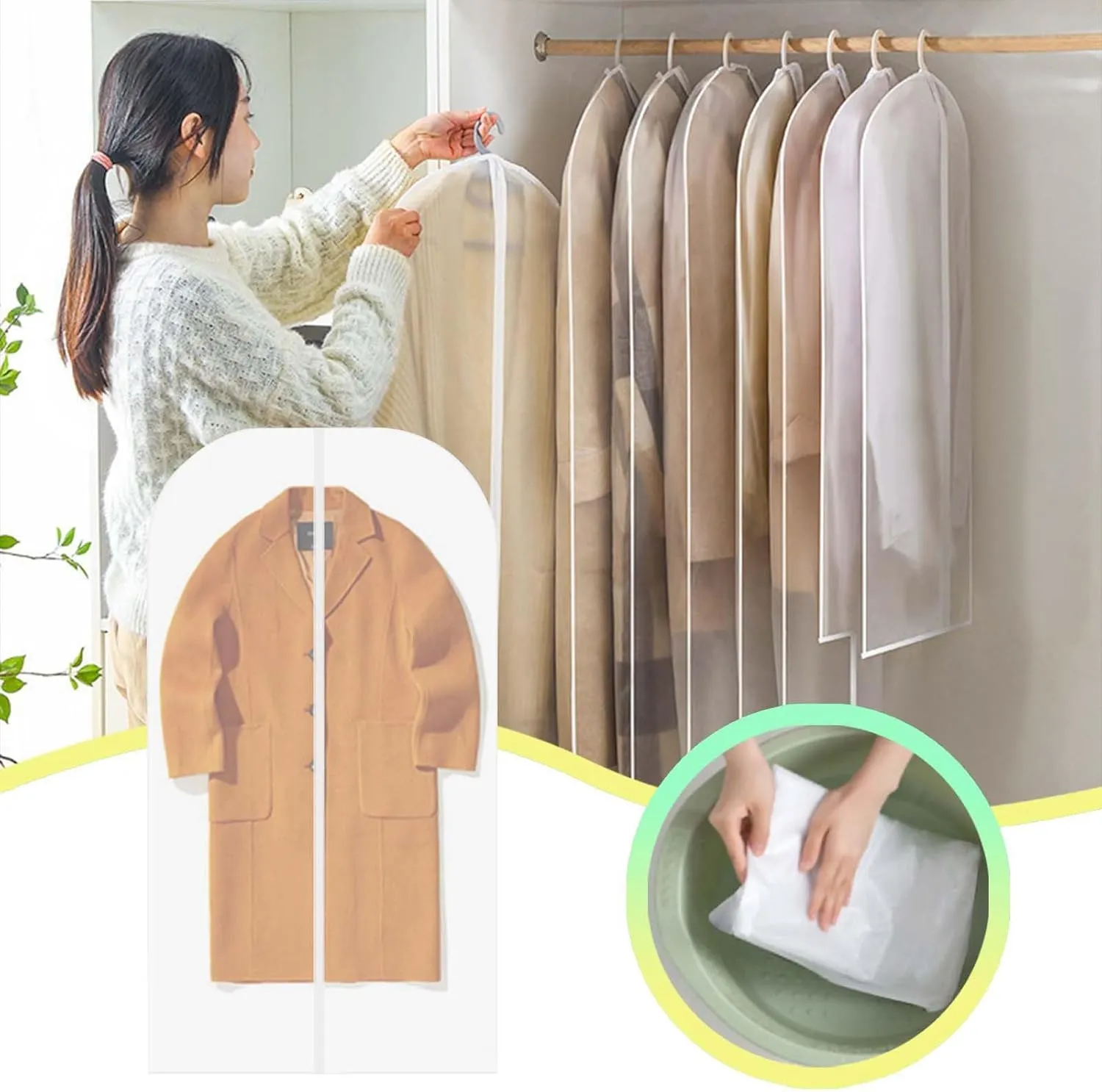 Translucent Garment Bags, PEVA Dress Bag for Closet Clothes Dresses Suit Coats Storage Dustproof and moisture-proof (60 * 120)