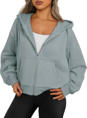 Trendy Queen Zip Up Hoodies For Women Cropped Sweatshirts Fall Fashion Outfits 2025 Y2k Fleece Teen Girls Clothes