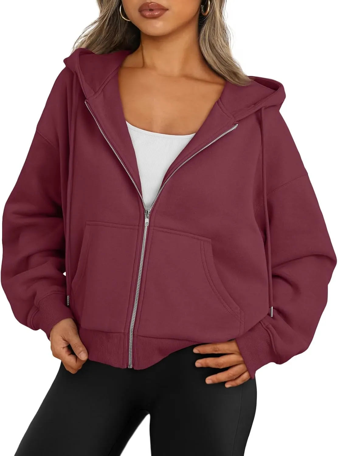 Trendy Queen Zip Up Hoodies For Women Cropped Sweatshirts Fall Fashion Outfits 2025 Y2k Fleece Teen Girls Clothes