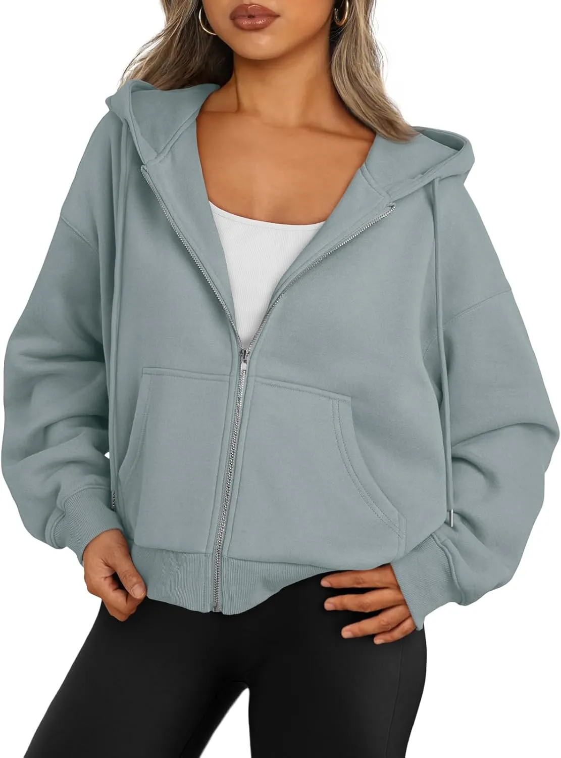 Trendy Queen Zip Up Hoodies For Women Cropped Sweatshirts Fall Fashion Outfits 2025 Y2k Fleece Teen Girls Clothes