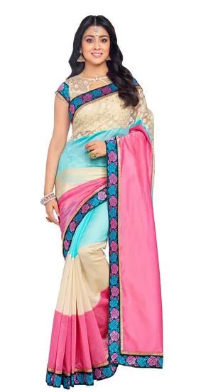 Vastreeni Women's wardrobe is incomplete without a cute light coral and cream saptrangi  saree