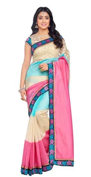 Vastreeni Women's wardrobe is incomplete without a cute light coral and cream saptrangi  saree