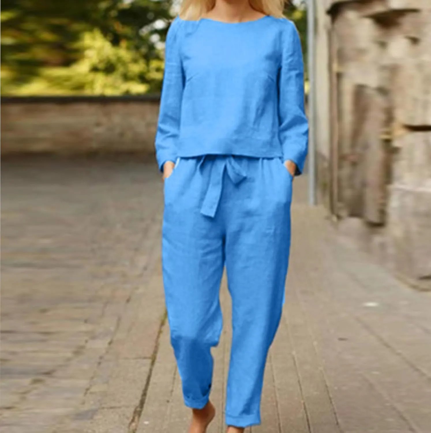 Vifucz Womens Linen Outfit Two Piece Summer Sleeveless Tank Tops Gauze Tshirt Wide Leg Elastic Waist Casual Linen Pant Set