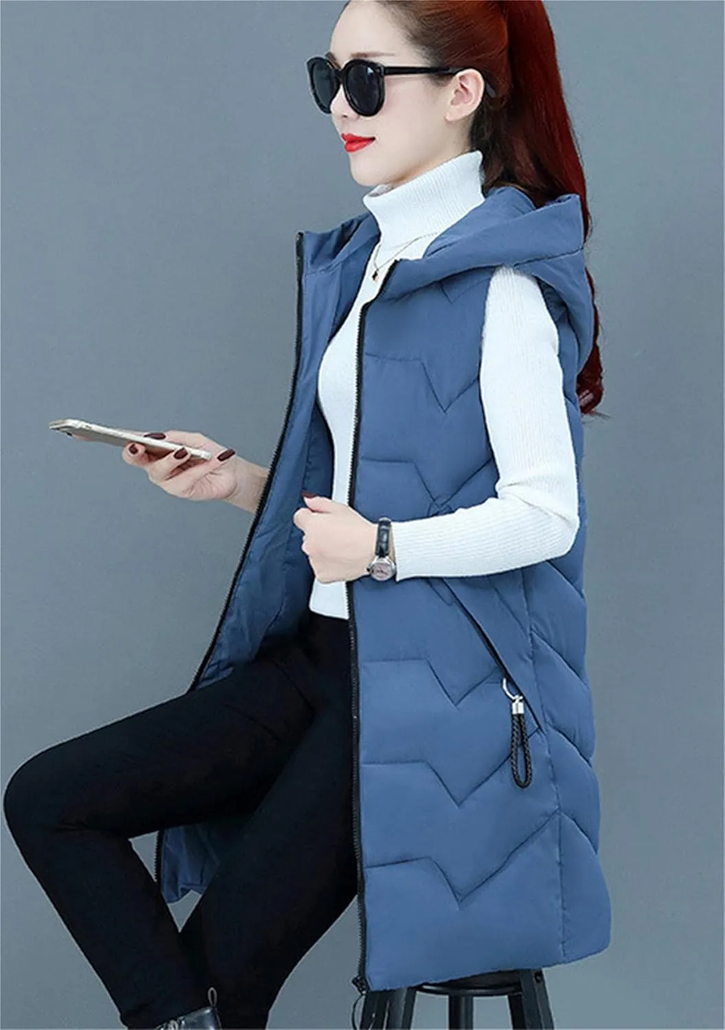 WIWIQS Women's Winter Sleeveless Hoodies Vest Solid Color Slim Fit Warm Coat with Pockets