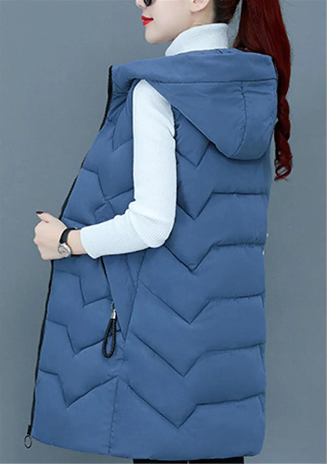 WIWIQS Women's Winter Sleeveless Hoodies Vest Solid Color Slim Fit Warm Coat with Pockets