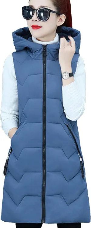 WIWIQS Women's Winter Sleeveless Hoodies Vest Solid Color Slim Fit Warm Coat with Pockets
