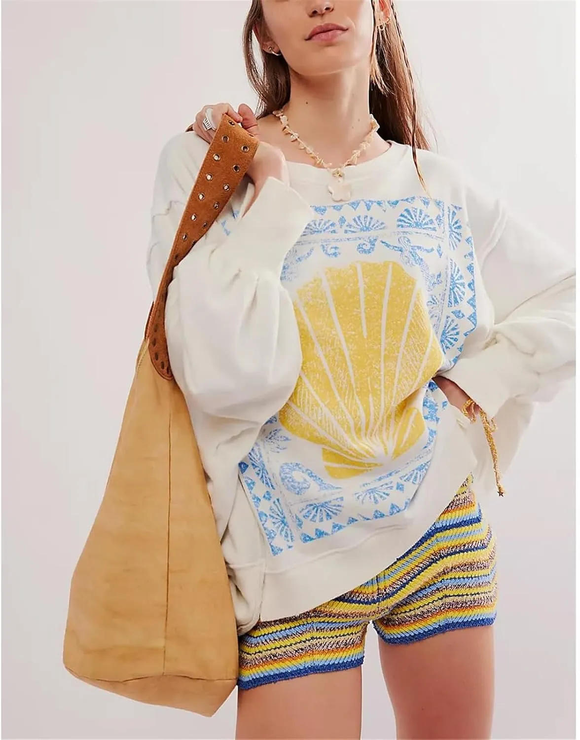 Women Oversized Graphic Sweatshirt Y2k Long Sleeve Vintage Crewneck Shirt Top Drop Shoulder Sweater Pullover