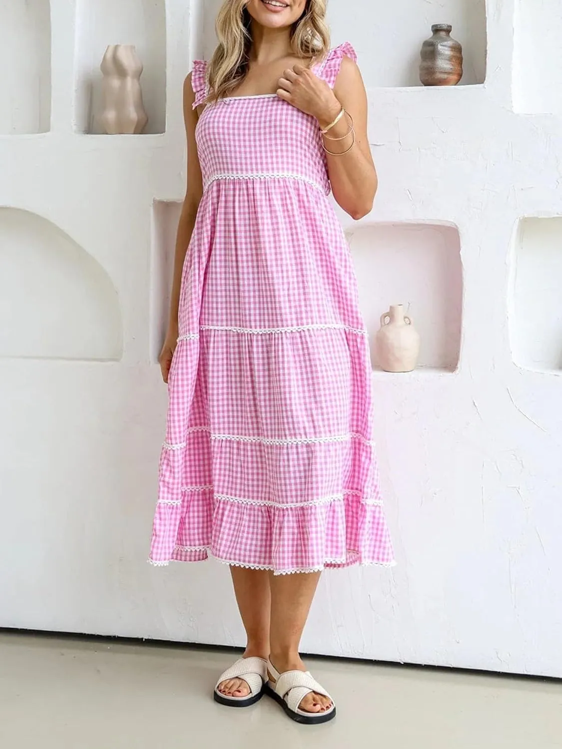 Women Summer Colorful Striped Maxi Cami Dress Spaghetti Strap Boho Long Flowy Sun Dresses A Line Beach Sundresses