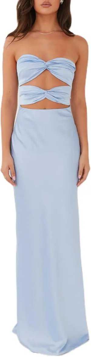 Women Y2k Floral Cut Out Maxi Bodycon Dress Hollow Out Silk Satin Long Beach Formal Dresses Summer Sundress