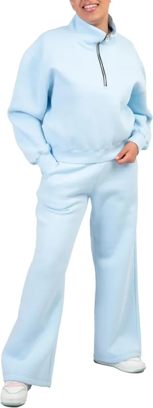Women's 2-Piece Long Sleeve Sweatsuit Set Half-Zip Sweatshirt & Wide-Leg pants, Cozy Matching.