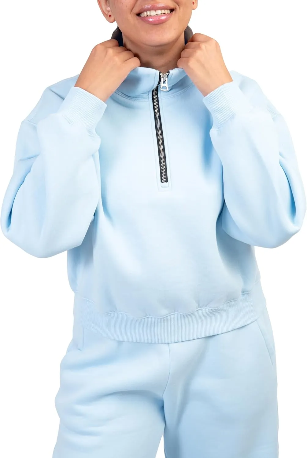 Women's 2-Piece Long Sleeve Sweatsuit Set Half-Zip Sweatshirt & Wide-Leg pants, Cozy Matching.
