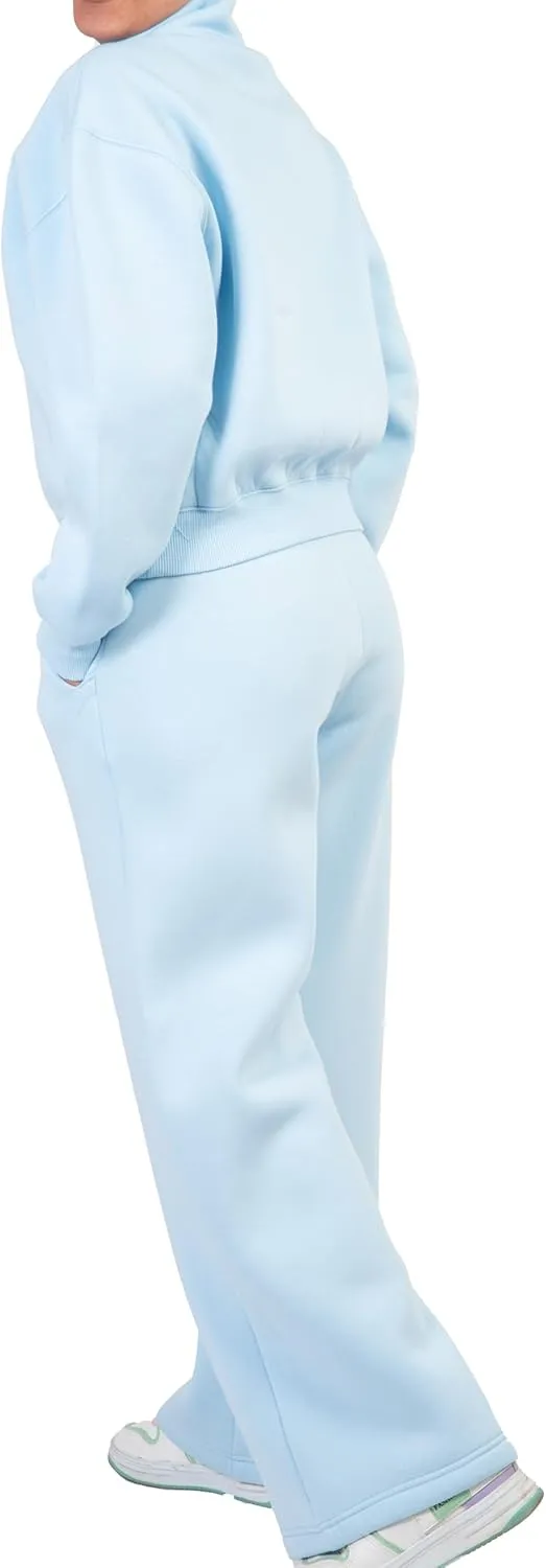 Women's 2-Piece Long Sleeve Sweatsuit Set Half-Zip Sweatshirt & Wide-Leg pants, Cozy Matching.