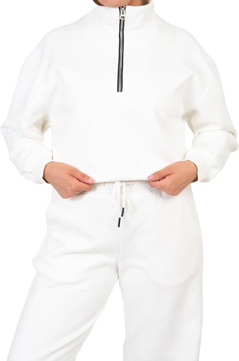 Women's 2-Piece Long Sleeve Sweatsuit Set Half-Zip Sweatshirt & Wide-Leg pants, Cozy Matching.