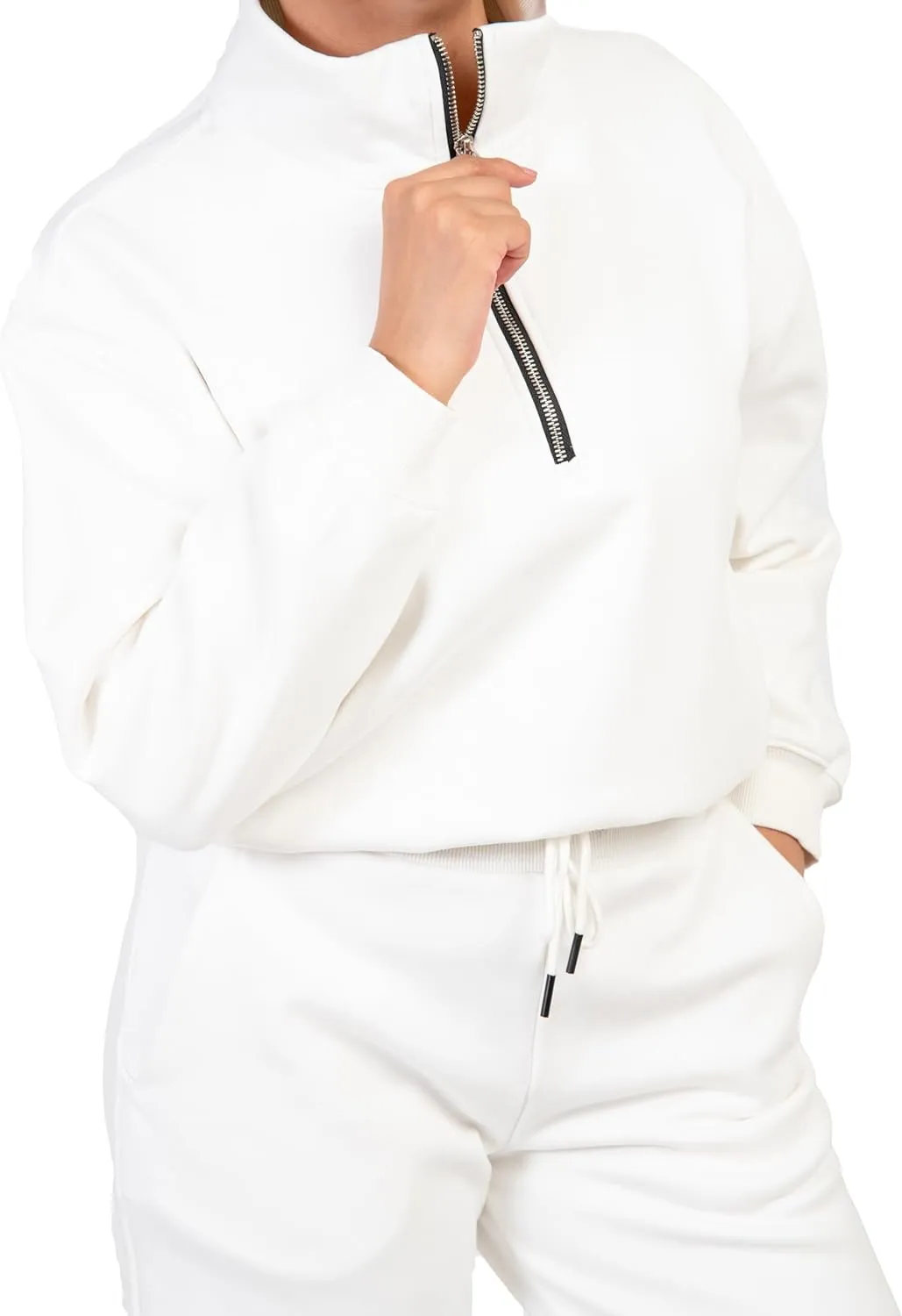 Women's 2-Piece Long Sleeve Sweatsuit Set Half-Zip Sweatshirt & Wide-Leg pants, Cozy Matching.