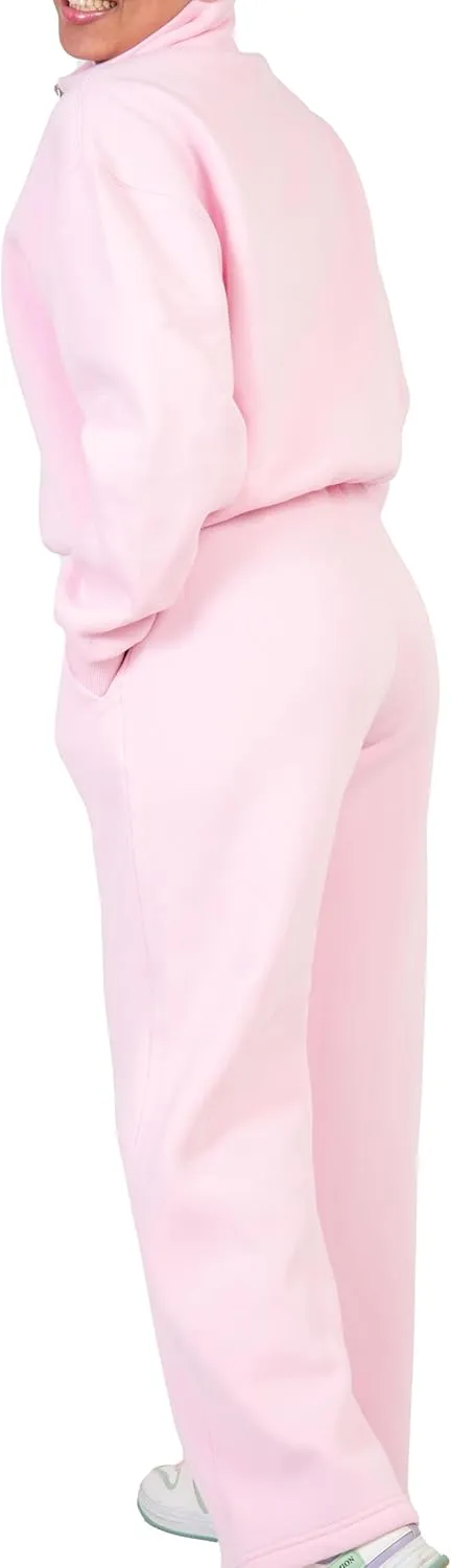 Women's 2-Piece Long Sleeve Sweatsuit Set Half-Zip Sweatshirt & Wide-Leg pants, Cozy Matching.