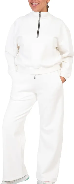 Women's 2-Piece Long Sleeve Sweatsuit Set Half-Zip Sweatshirt & Wide-Leg pants, Cozy Matching.