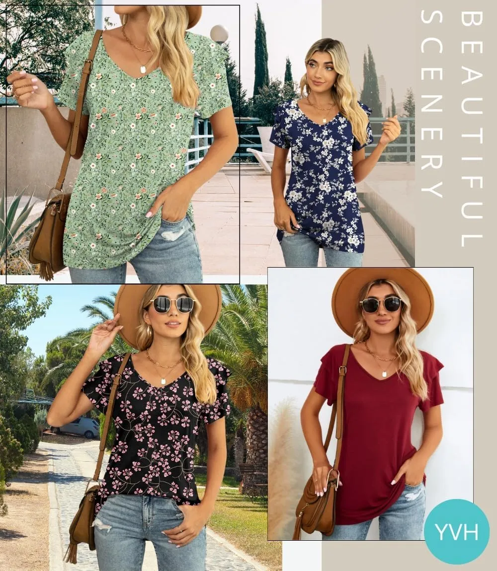 Women's 3XL Ruffle V Neck Short Sleeve Loose Blouse – Comfort & Style in One
