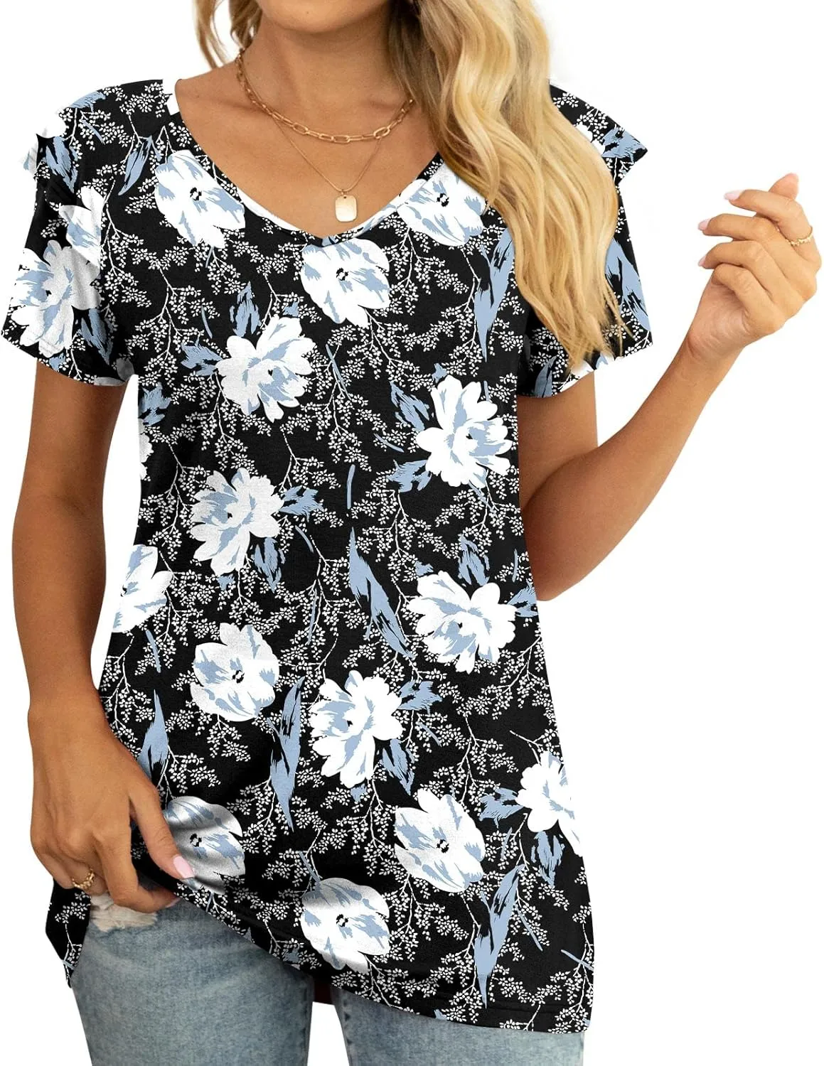 Women's 3XL Ruffle V Neck Short Sleeve Loose Blouse – Comfort & Style in One