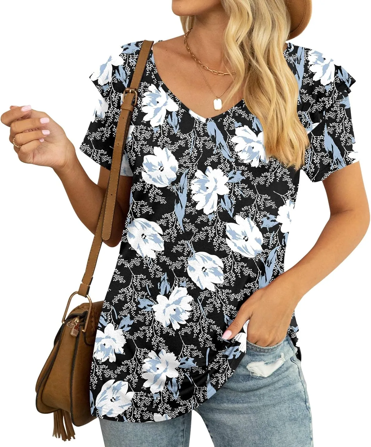 Women's 3XL Ruffle V Neck Short Sleeve Loose Blouse – Comfort & Style in One