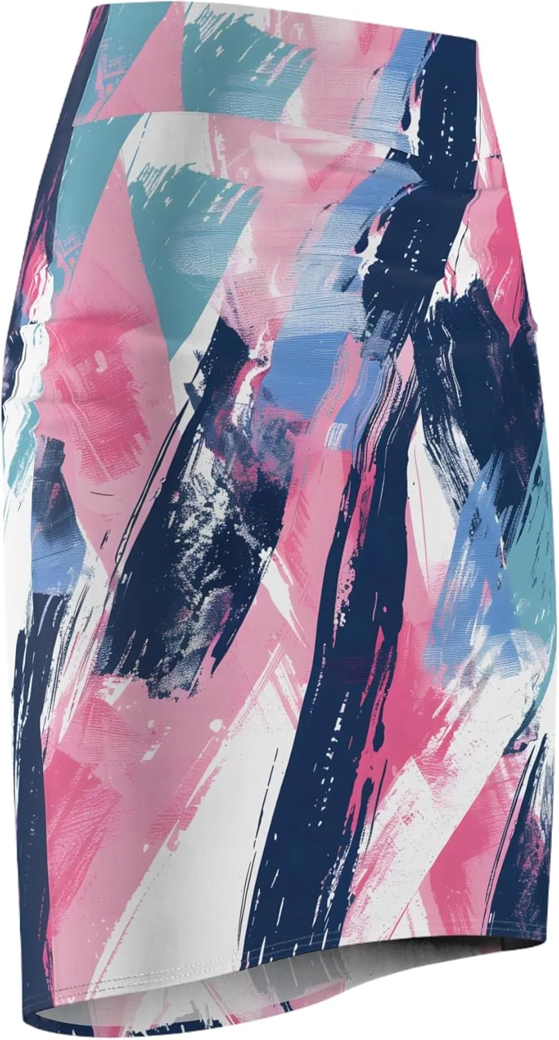 Women's Abstract Art Pencil Skirt  Bold Brushstroke Pattern  Mid-Waist  Comfortable Fit