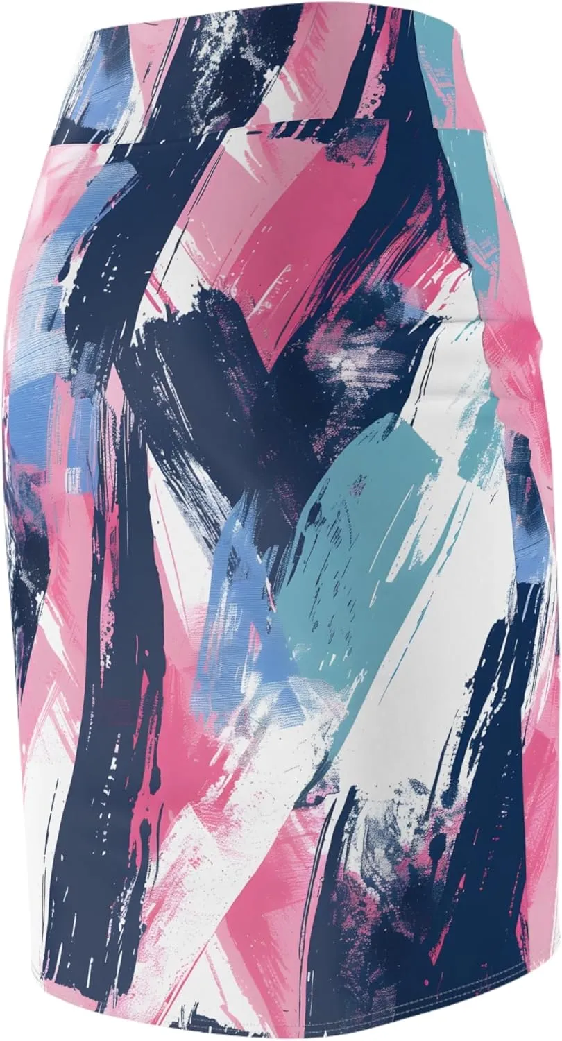 Women's Abstract Art Pencil Skirt  Bold Brushstroke Pattern  Mid-Waist  Comfortable Fit