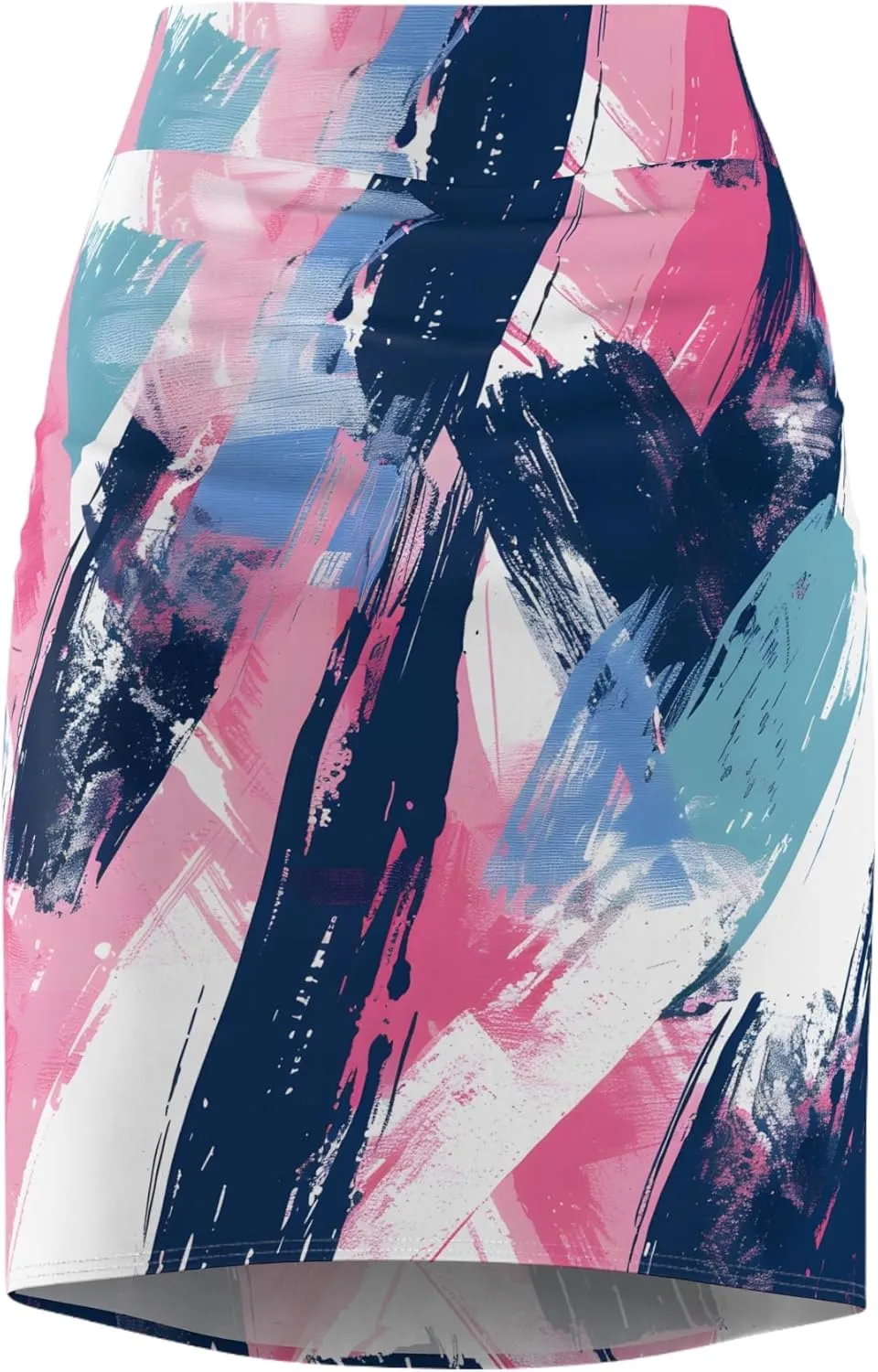 Women's Abstract Art Pencil Skirt  Bold Brushstroke Pattern  Mid-Waist  Comfortable Fit
