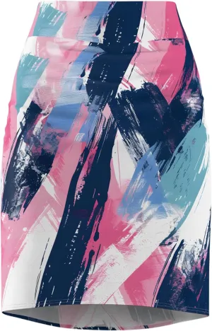 Women's Abstract Art Pencil Skirt  Bold Brushstroke Pattern  Mid-Waist  Comfortable Fit