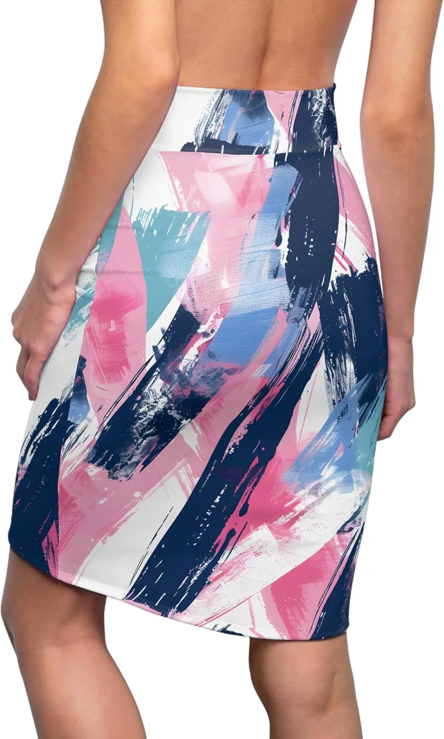 Women's Abstract Art Pencil Skirt  Bold Brushstroke Pattern  Mid-Waist  Comfortable Fit
