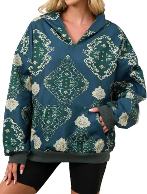 Womens Camo Hoodies Print Oversized Hooded Sweatshirts Pullover Trendy Loose Fit Long Sleeve with Pocket Casual