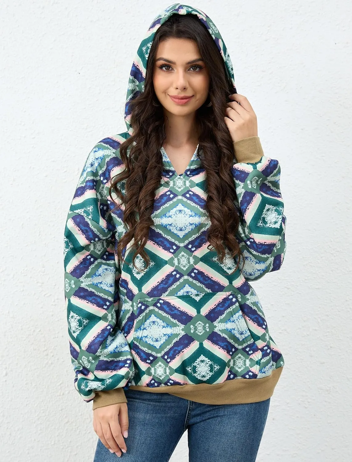 Womens Camo Hoodies Print Oversized Hooded Sweatshirts Pullover Trendy Loose Fit Long Sleeve with Pocket Casual