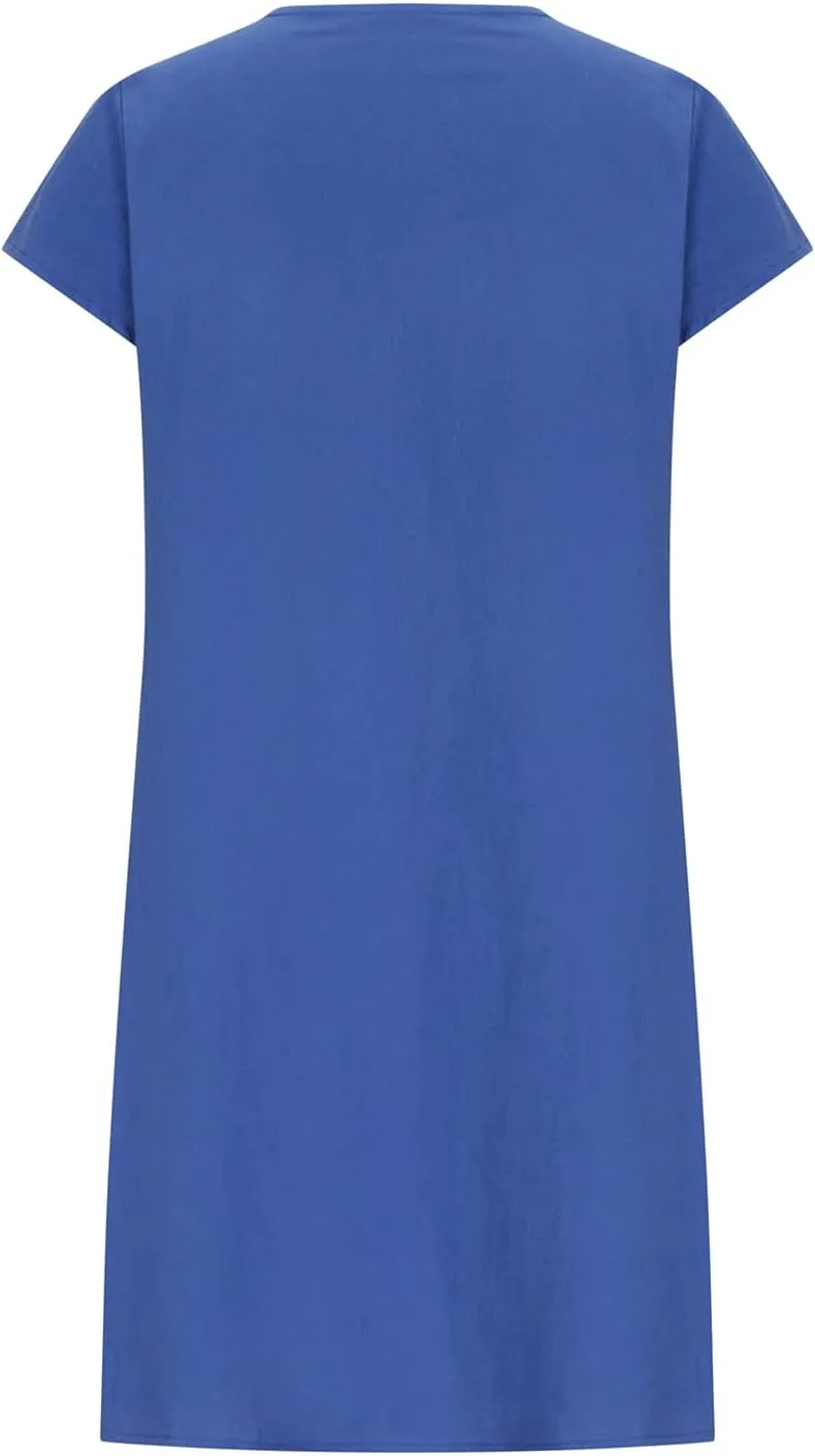 Women's Cotton Linen Midi Dress Plus Size Cap Sleeve Pleated Summer Dresses Vacation Crew Neck Casual Dress