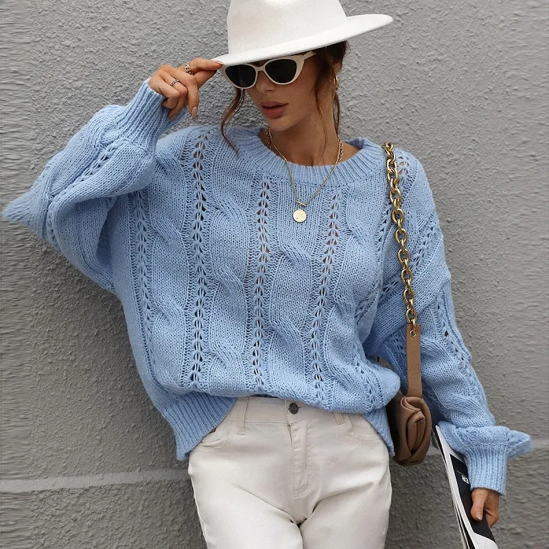 Women's Crochet Relaxed Crewneck Sweater Jumper