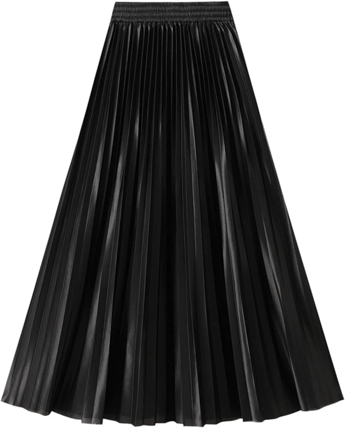 Women's High Waist Pleated Midi Skirts Trendy Elastic Waist A-line Flared Skirt