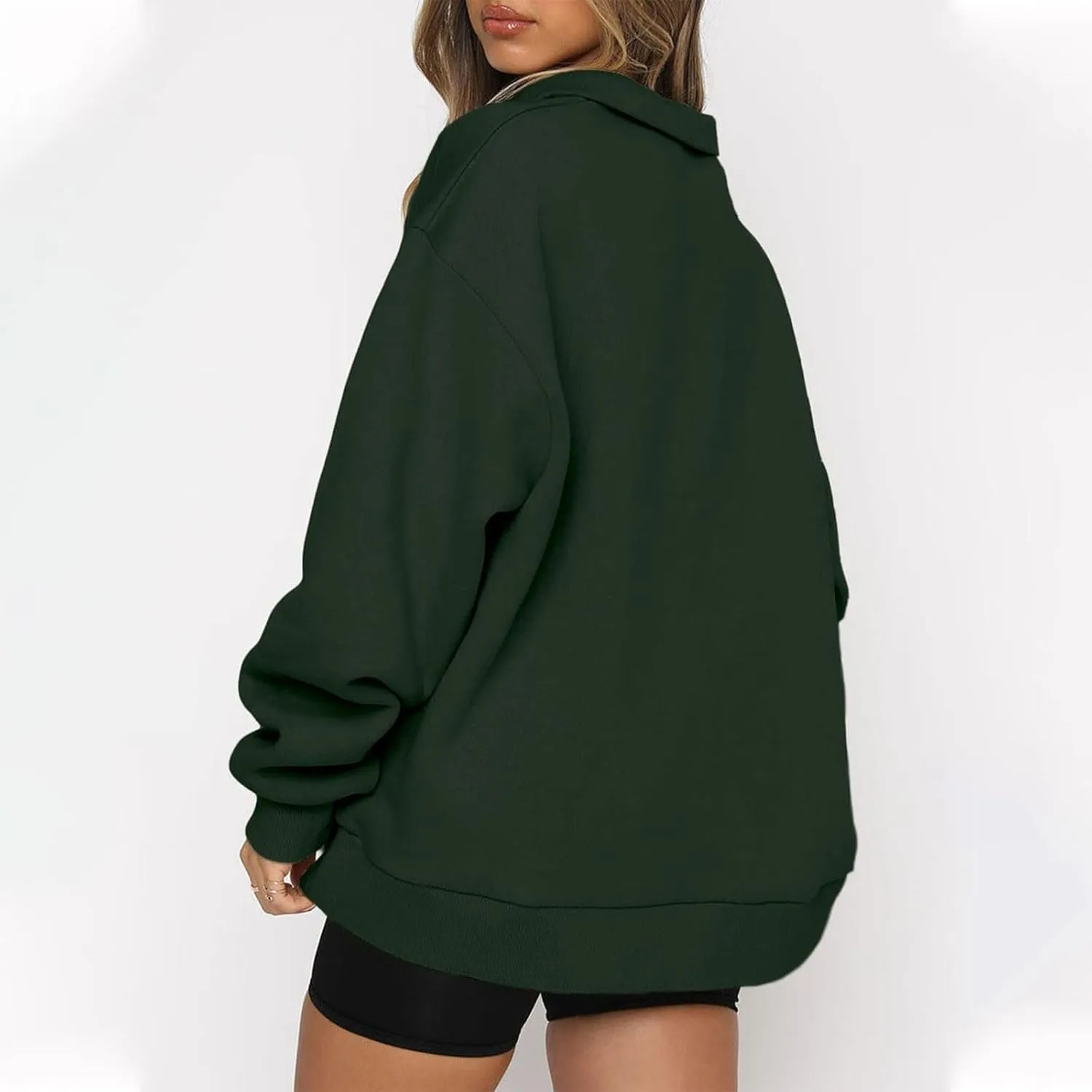 Womens Quarter Zip Pullover Loose Collared Oversized Sweatshirt Preppy Long Sleeve Fleece Hoodie Sweater for Teen Girl