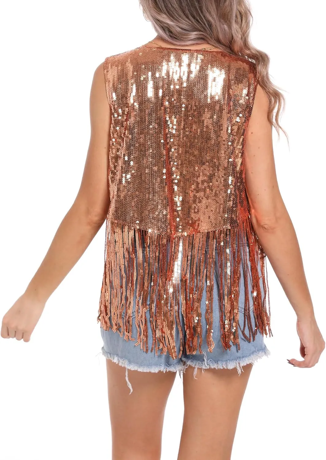 Womens Sequins Fringe Jackets Sleeveless Glitter Tassel Vest Sparky V Neck Open Front Waistcoat Cocktail 2024 Fashion