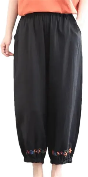 Women's Solid Color Casual Retro Soft and Comfortable Cotton and Linen Blended Harem Pants