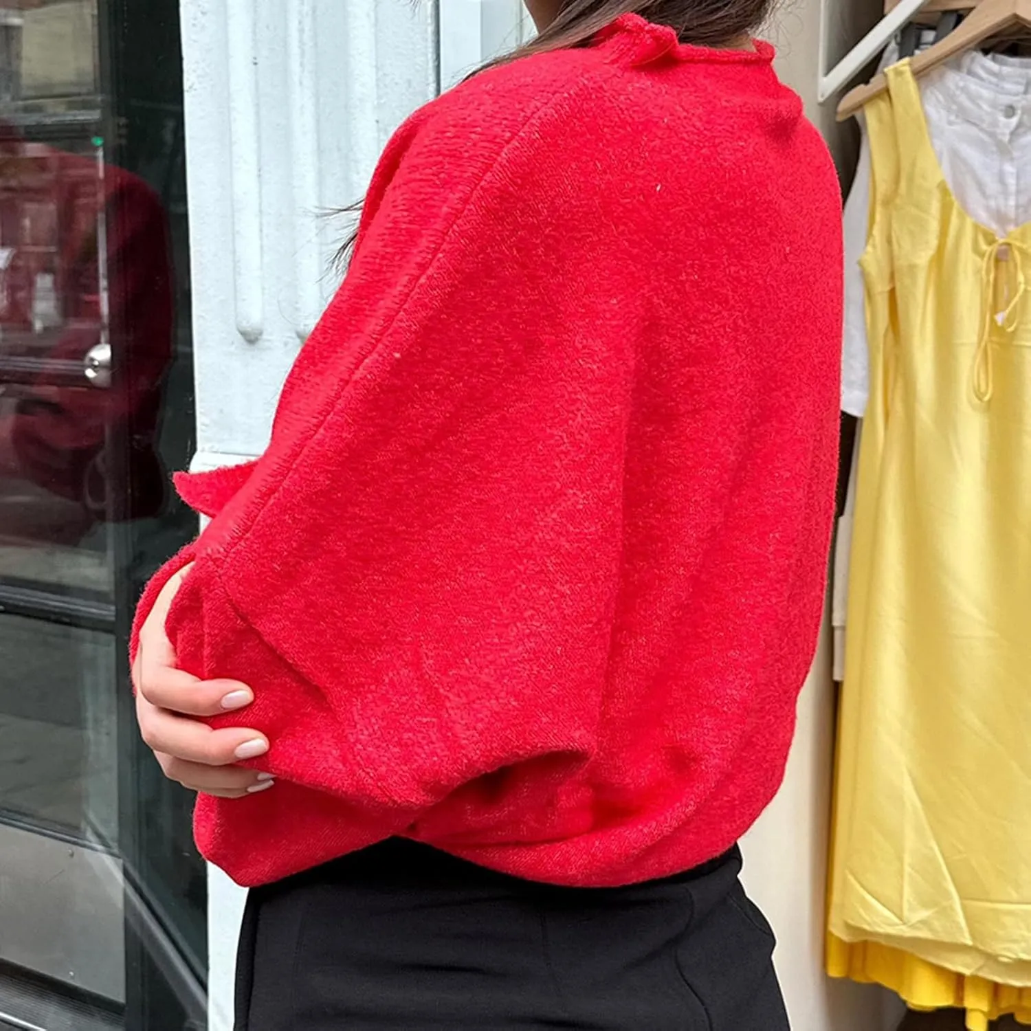 Women's Solid Color Fuzzy Knit Cardigan Long Sleeve Round Neck Sweaters Front Button Closure Rolled Hem Kniwear