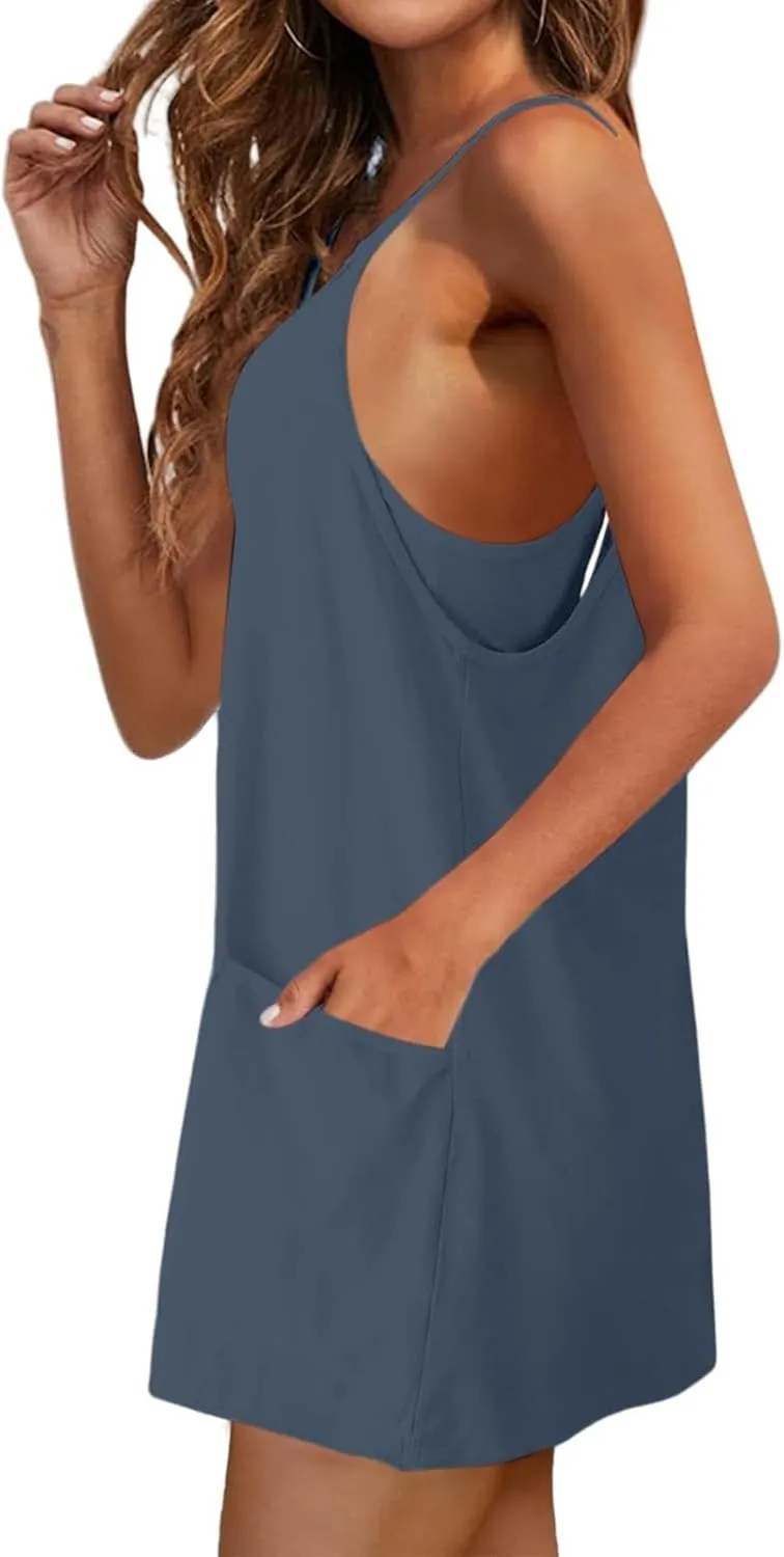 Womens Summer Sleeveless Dress 2025 Tennis Workout Active Sports Mini Romper Dress Built in Shorts Travel Vacation Clothes