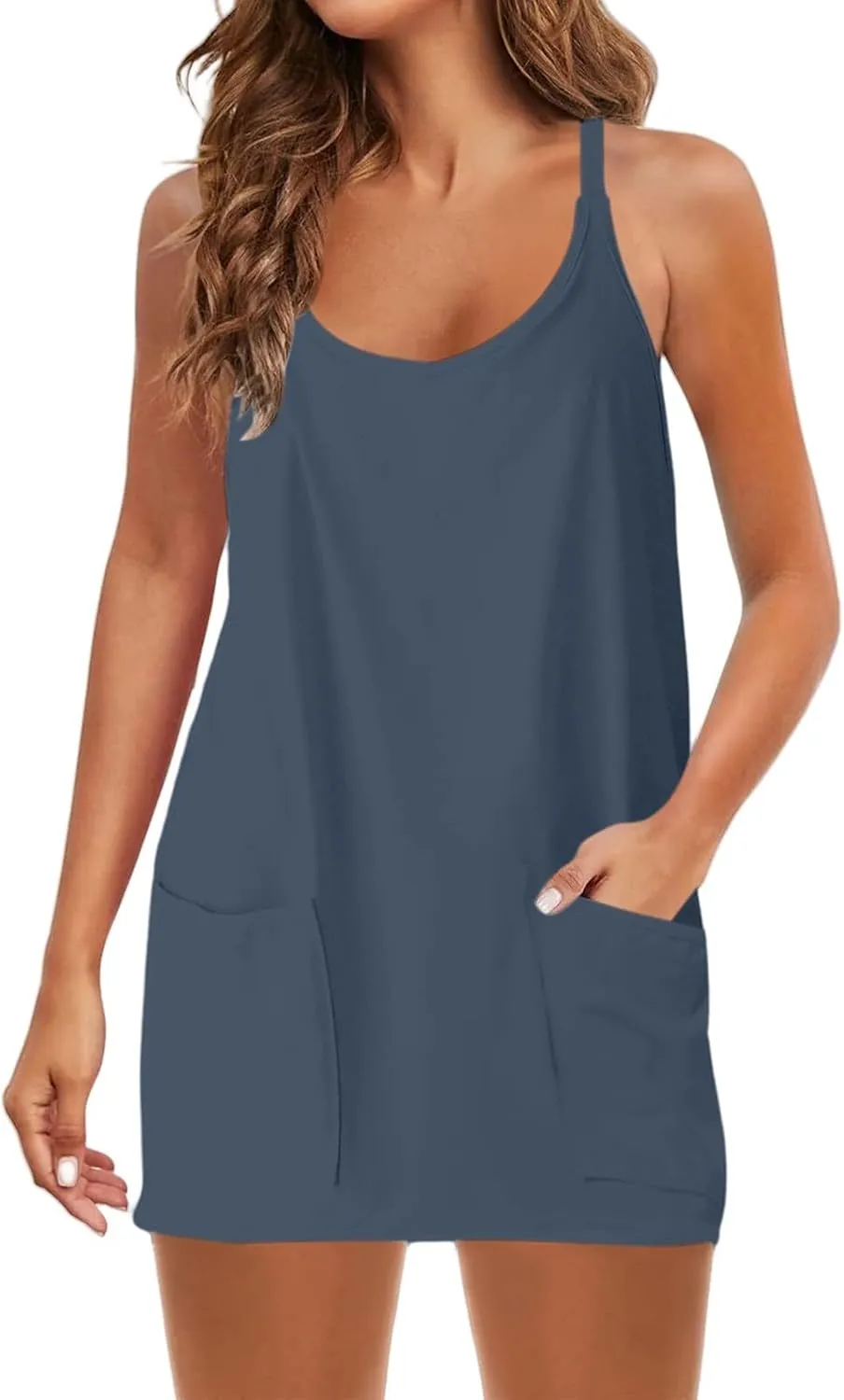 Womens Summer Sleeveless Dress 2025 Tennis Workout Active Sports Mini Romper Dress Built in Shorts Travel Vacation Clothes