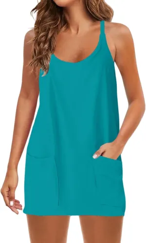 Womens Summer Sleeveless Dress 2025 Tennis Workout Active Sports Mini Romper Dress Built in Shorts Travel Vacation Clothes