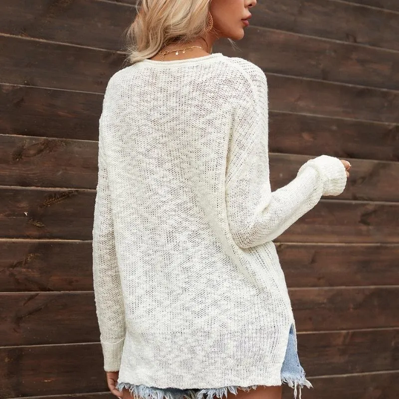 Women's V Neck Relaxed Fit Pullover Jumpers