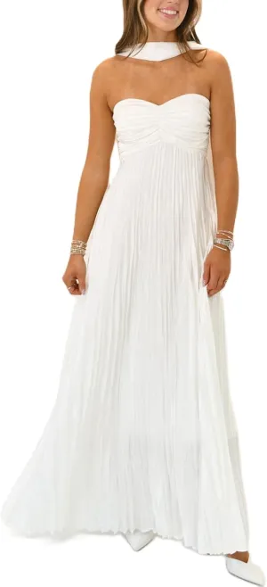 Womens Y2k Tube Strapless Pleated Maxi Dress with Scarf Maternity Silk Satin Formal Cocktail Ruffle Flowy Dresses