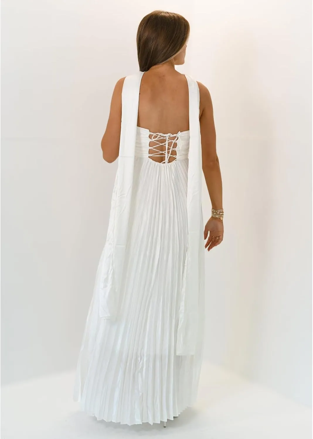 Womens Y2k Tube Strapless Pleated Maxi Dress with Scarf Maternity Silk Satin Formal Cocktail Ruffle Flowy Dresses